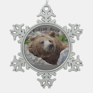 Kodiak Bear Snowflake Pewter Christmas Ornament