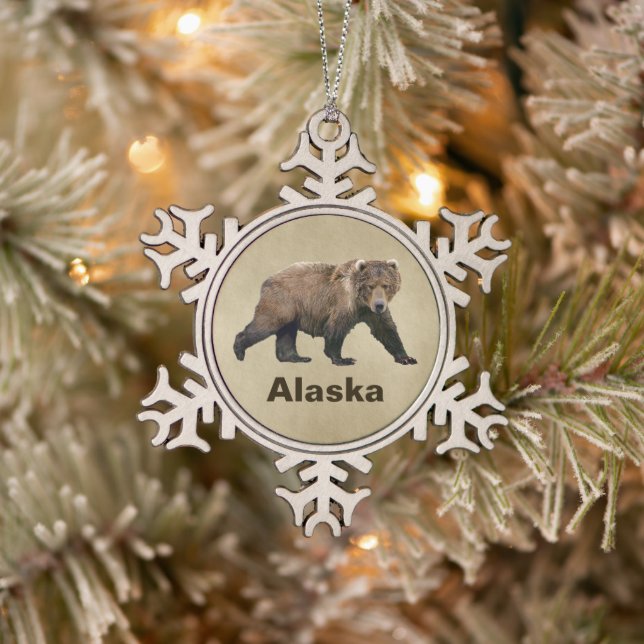 Kodiak Bear Snowflake Pewter Christmas Ornament (Tree)