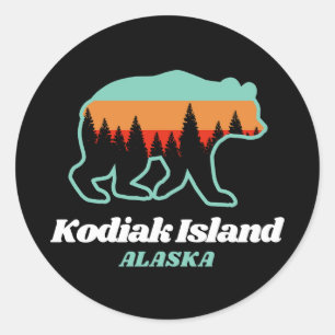 Kodiak Island Alaska Retro Bear Gift  Classic Round Sticker