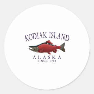 Kodiak Island Alaska Salmon Since 1784 Arched Plum Classic Round Sticker