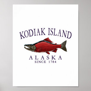 Kodiak Island Alaska Salmon Since 1784 Arched Plum Poster