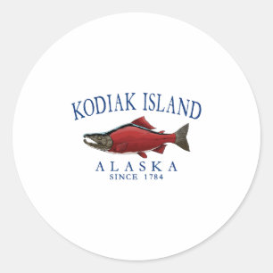Kodiak Island Alaska Salmon Since 1784 Navy Blue L Classic Round Sticker
