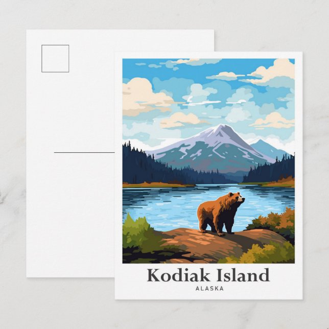 Kodiak Island Alaska Travel Potrait Illustration Postcard (Front/Back)