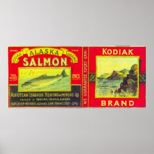 Kodiak Salmon Can LabelKodiak Island, AK Poster