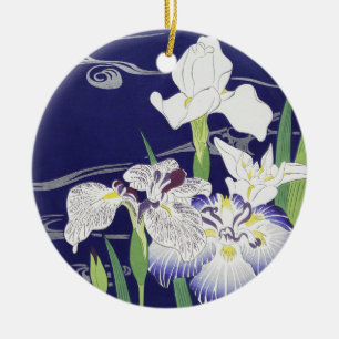 Kogyo Tsukioka Irises,Japanese Flower Art Ceramic Tree Decoration