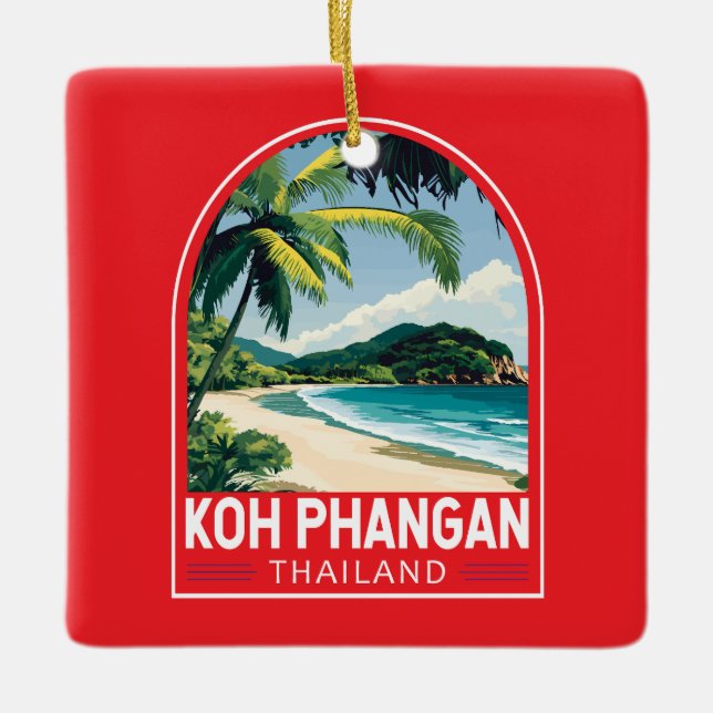 Koh Phangan Thailand Travel Art Emblem Ceramic Ornament (Front)