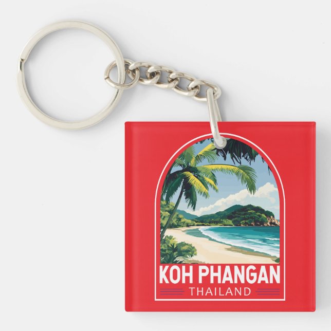 Koh Phangan Thailand Travel Art Emblem Key Ring (Front)