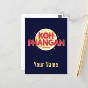 Koh Phangan with moon vintage island Thailand Holiday Postcard