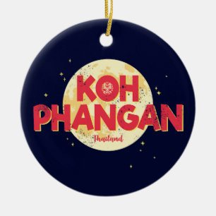 Koh Phangan with moon vintage island Thailand Lugg Ceramic Tree Decoration