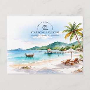 Koh Rong Samloem Cambodia   Watercolor Landscapes Holiday Postcard