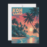 Koh Samui vintage  Postcard<br><div class="desc">This dreamy vintage poster captures the tranquil beauty of Koh Samui at sunset. Swaying palm trees line a peaceful tropical beach as the sky glows in warm, faded hues of orange and pink. With retro textures and nostalgic tones, the artwork evokes the charm of mid-century island escapes and the timeless...</div>