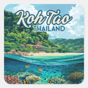 Koh Tao Thailand Asia Scuba Diving Beach Island Square Sticker