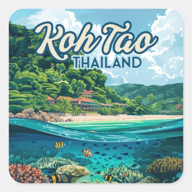 Koh Tao Thailand Asia Scuba Diving Beach Island Square Sticker (Front)