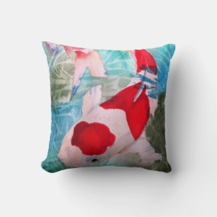 Kohaku Koi 2 Japanese Fish watercolor art Cushion