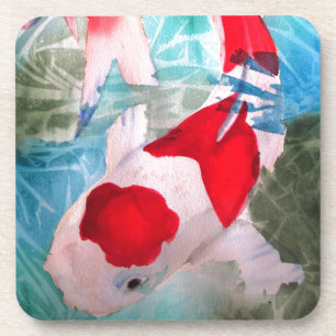 Kohaku Koi 2 Japanese watercolor fish art Coaster