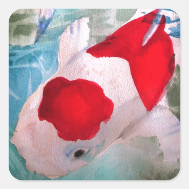 Kohaku Koi 2 Japanese watercolor fish art Square Sticker (Front)