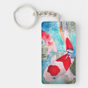 Kohaku Koi II Japanese fish watercolor art Key Ring