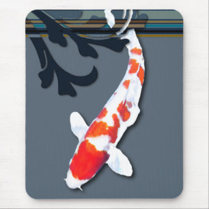 Kohaku Koi in Decorative Pond Plants Mouse Mat