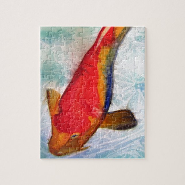 Kohaku Koi Japanese fish watercolor art Jigsaw Puzzle (Vertical)