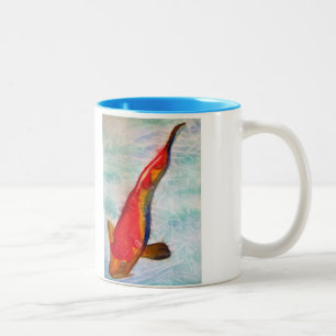 Kohaku Koi Japanese fish watercolor art Two-Tone Coffee Mug