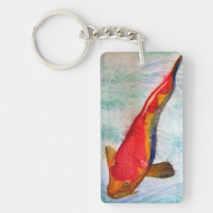 Kohaku Koi Japanese fish watercolor painting art Key Ring