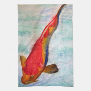Kohaku Koi watercolour art Japanese Fish Tea Towel