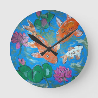 Koi Amongst Lotus Wall Clock