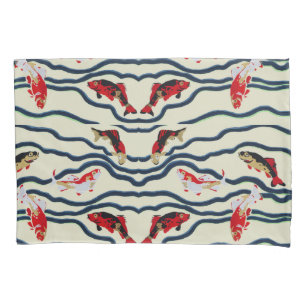 Koi and Flowing Waves Art Nouveau Design Pillowcase