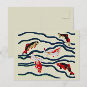 Koi and Flowing Waves Art Nouveau Design Postcard