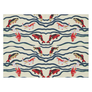 Koi and Flowing Waves Art Nouveau Design Tablecloth