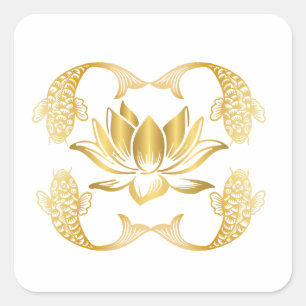 Koi Around Lotus Square Sticker