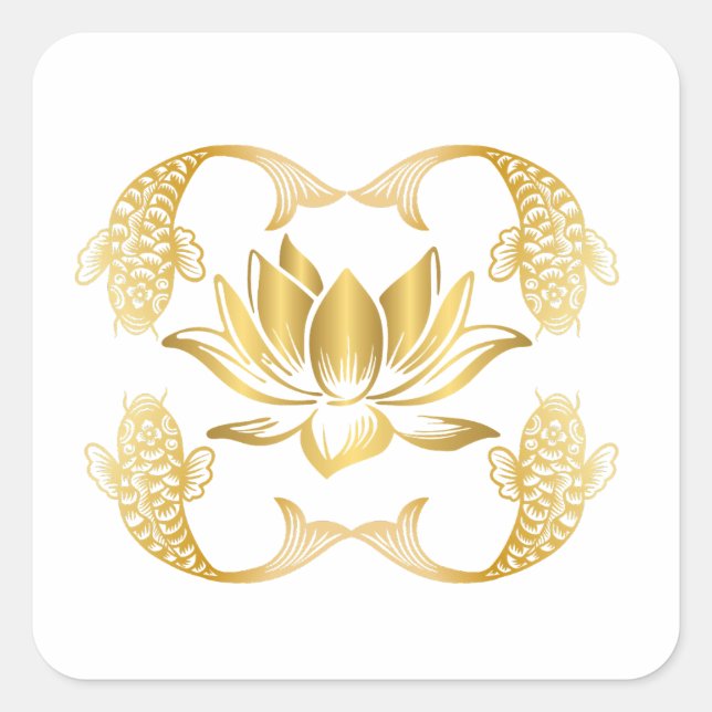 Koi Around Lotus Square Sticker (Front)