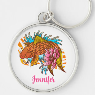 Koi Asian Goldfish Colourful Keychain Personalised