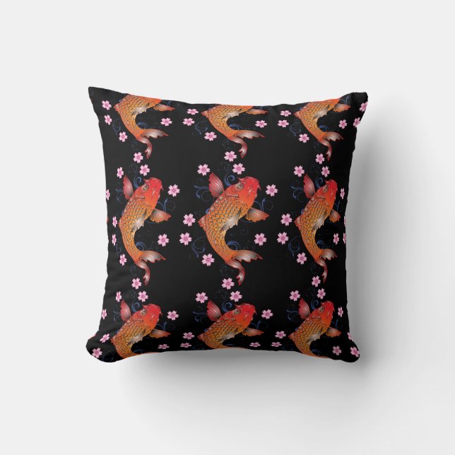 KOI black orange oriental Cushion (Front)