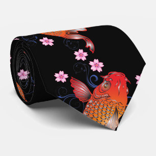 KOI black orange oriental Tie