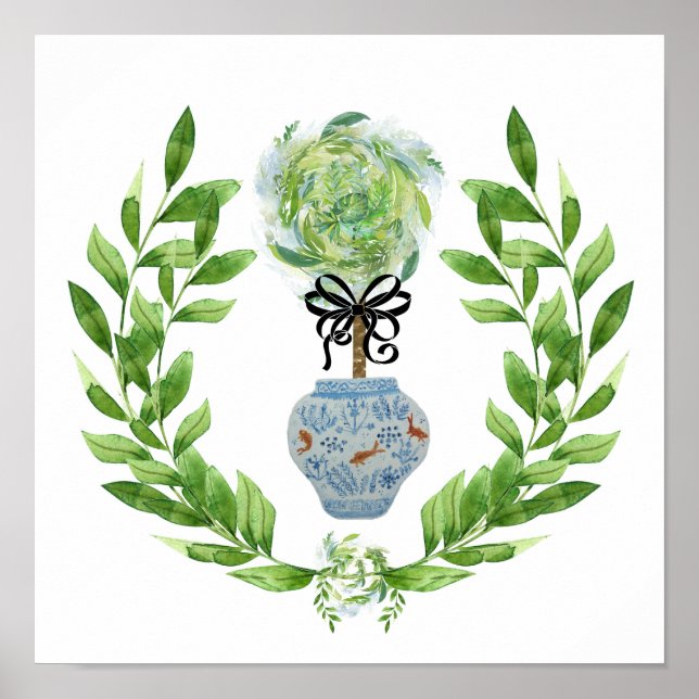 Koi Blue and White Ginger Jar Art Print Poster (Front)