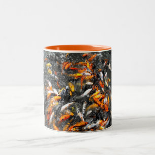 Koi carp feeding frenzy Two-Tone coffee mug