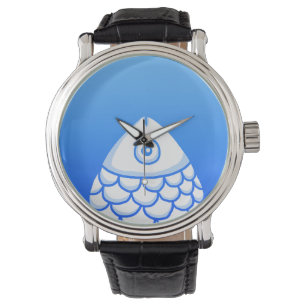 Koi Carp Fish Chinoiserie Chic Blue White Watch