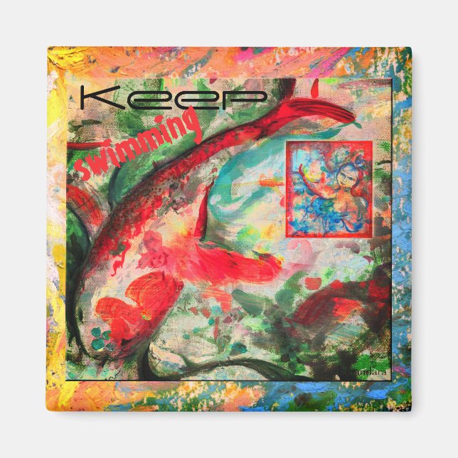 Koi Carp Fish Keep Swimming Painting Magnet (Front)