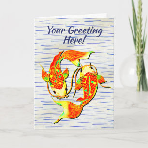 Koi Carp Fish Orange Green on  Birthday  Card