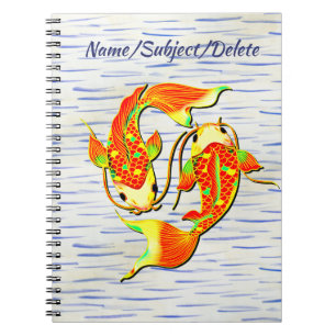 Koi Carp Fish Orange Green on Water - Add Name Notebook