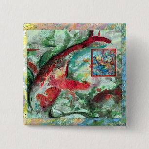 Koi Carp Fish Painting 15 Cm Square Badge