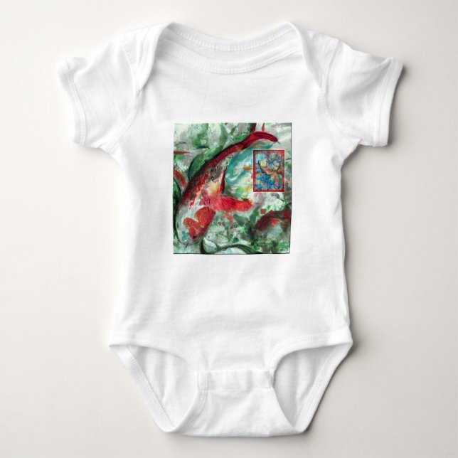 Koi Carp Fish Painting Baby Bodysuit (Front)