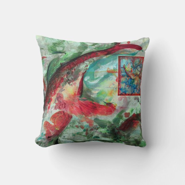 Koi Carp Fish Painting by Alexandra Cook Cushion (Front)