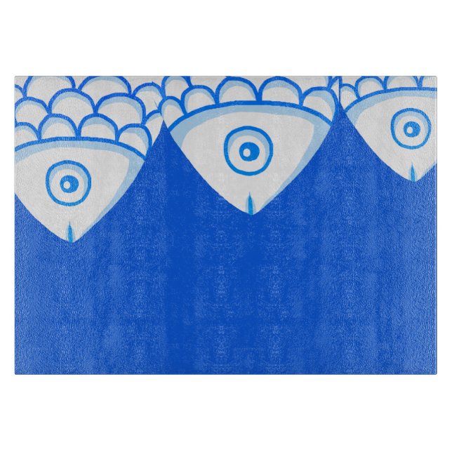 Koi Carp Fishes Blue Abstract cutting board (Front)