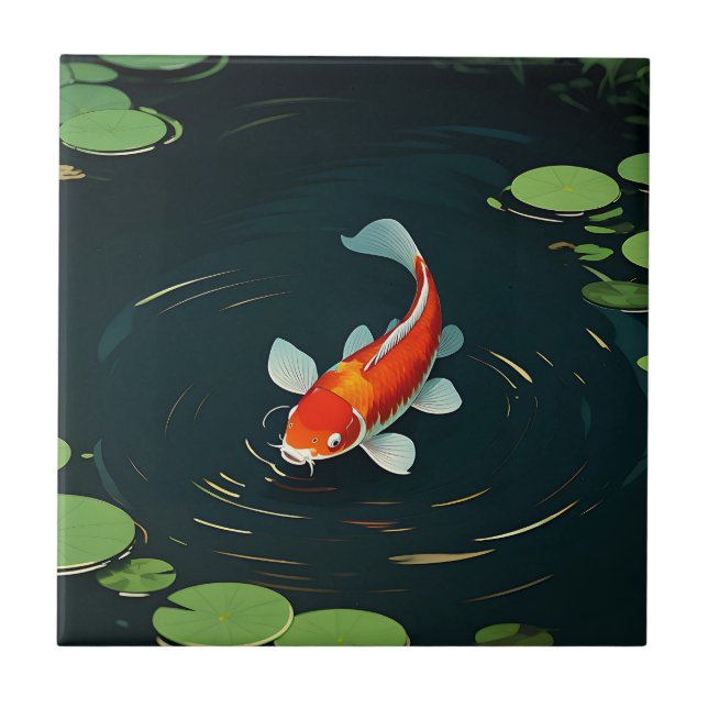Koi Carp Lotus Pond Serenity Tile (Front)