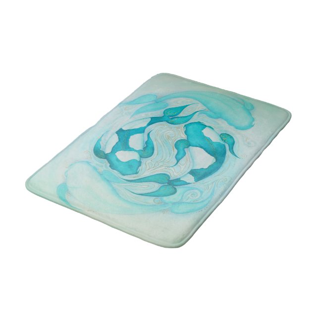 Koi Carp Painting Aqua Blue Colour Bath Mat (Angled)