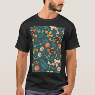 Koi Carp Seamless Pattern in Folk Art Style – Sc T-Shirt