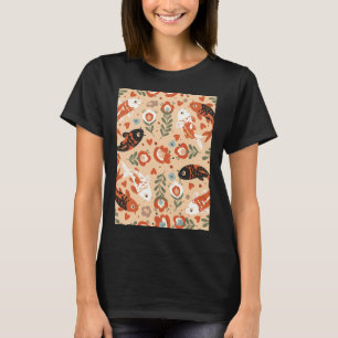 Koi Carp Seamless Pattern in Folk Art Style – Sc T-Shirt