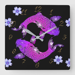 Koi carp square wall clock